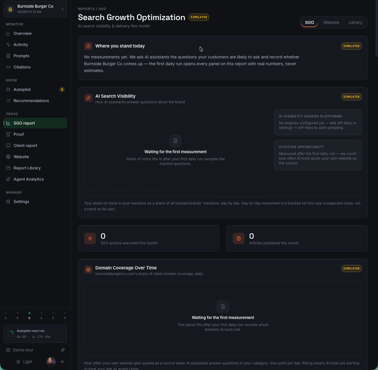 SGO report — the tracked questions waiting on the first daily measurement